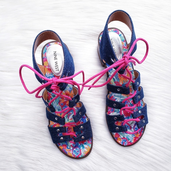Nine West Other - Nine West Kacies Lace Floral Denim Sandal